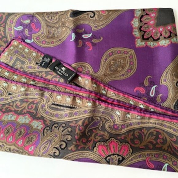 Vintage ETRO 100% Silk Scarf Purple background - Picture 5 of 6